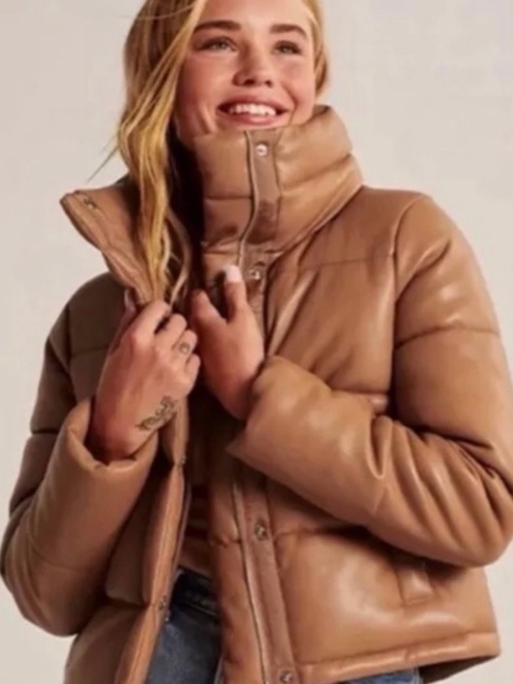 Abercrombie and fitch mini puffer jacket in camel